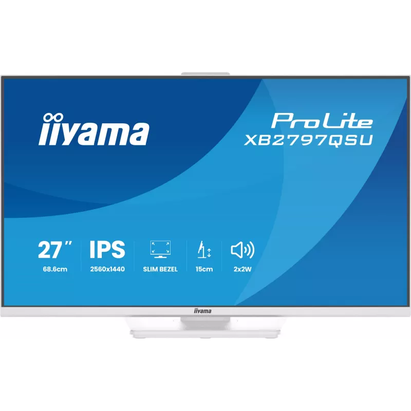 Monitor LED 27 polegadas IIYAMA ProLite XB2797QSU-W1 IPS Quad HD (2560x1440), ângulo de visão de 178°, hub USB 3.2, altifalantes, VESA, altura ajustável, branco