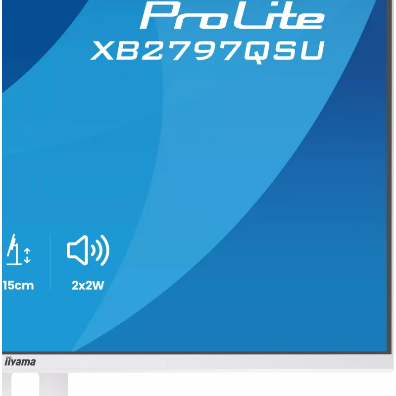 Monitor LED 27 polegadas IIYAMA ProLite XB2797QSU-W1 IPS Quad HD (2560x1440), ângulo de visão de 178°, hub USB 3.2, altifalantes, VESA, altura ajustável, branco