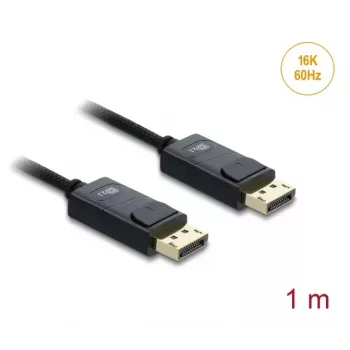 Cabo coaxial DisplayPort DELOCK 16K 60 Hz 80 Gbit/s revestimento entrelaçado 1 m, DisplayPort para DisplayPort, preto