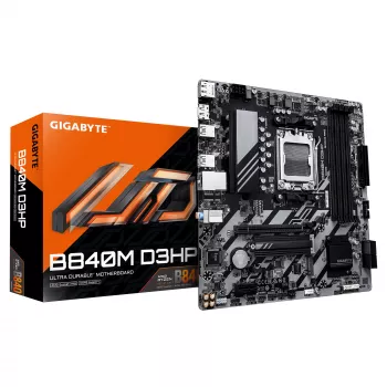 Placa-mãe GIGABYTE B840M D3HP - CPUs AMD Ryzen 9000, VRM 8+2+2 fases, até 8200MHz DDR5(O.C), 2xPCIe 4.0 M.2, LAN 1GbE, USB 3.2 Gen 2