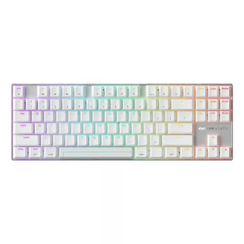 Teclado gaming sem fios Cherry MX 8.2 Pro TMR – Tenkeyless 88 teclas, USB + RF + Bluetooth, switches mecânicos magnéticos, RGB, Prateado/Branco