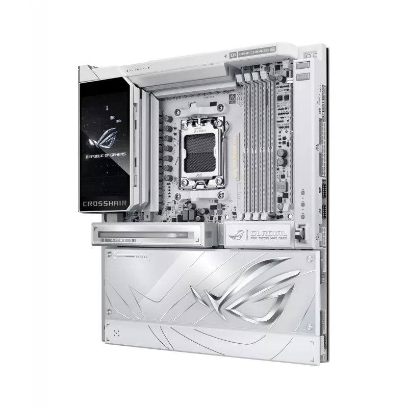 Placa-mãe ASUS ROG CROSSHAIR X870E GLACIAL — AMD X870E, Socket AM5, E-ATX, DDR5, até 256 GB, Wi‑Fi 7, Ethernet 10Gb