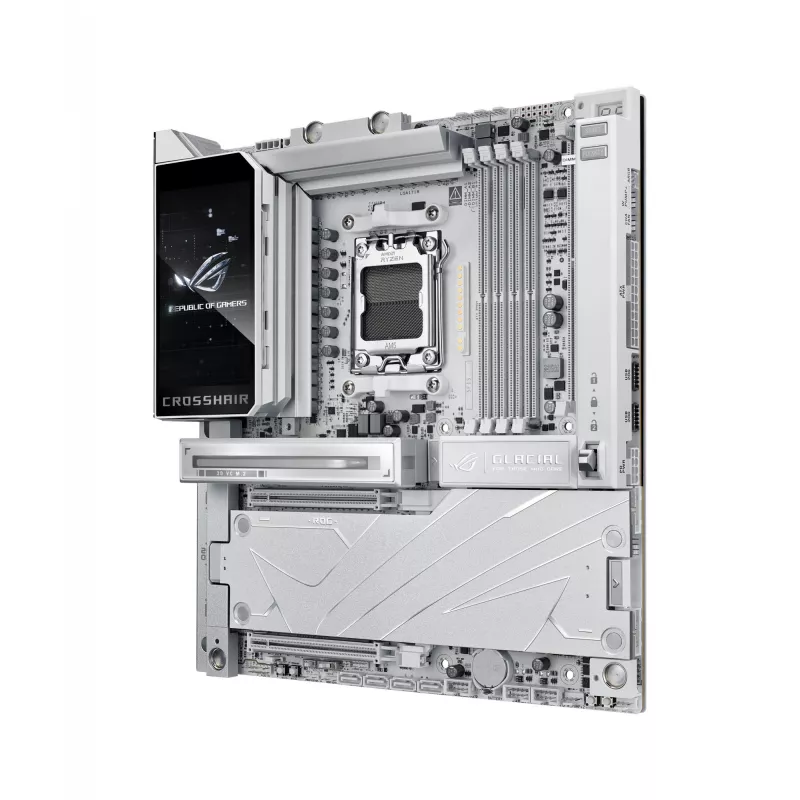 Placa-mãe ASUS ROG CROSSHAIR X870E GLACIAL — AMD X870E, Socket AM5, E-ATX, DDR5, até 256 GB, Wi‑Fi 7, Ethernet 10Gb