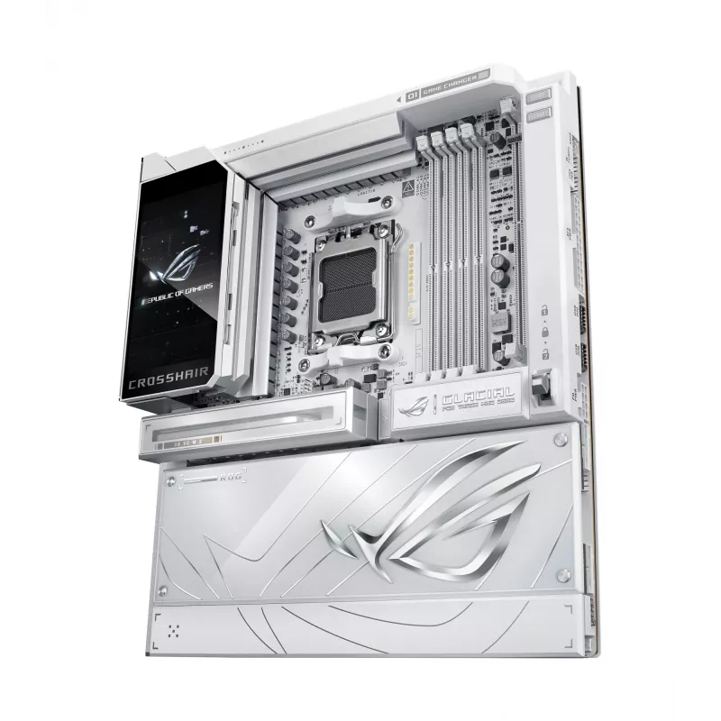 Placa-mãe ASUS ROG CROSSHAIR X870E GLACIAL — AMD X870E, Socket AM5, E-ATX, DDR5, até 256 GB, Wi‑Fi 7, Ethernet 10Gb