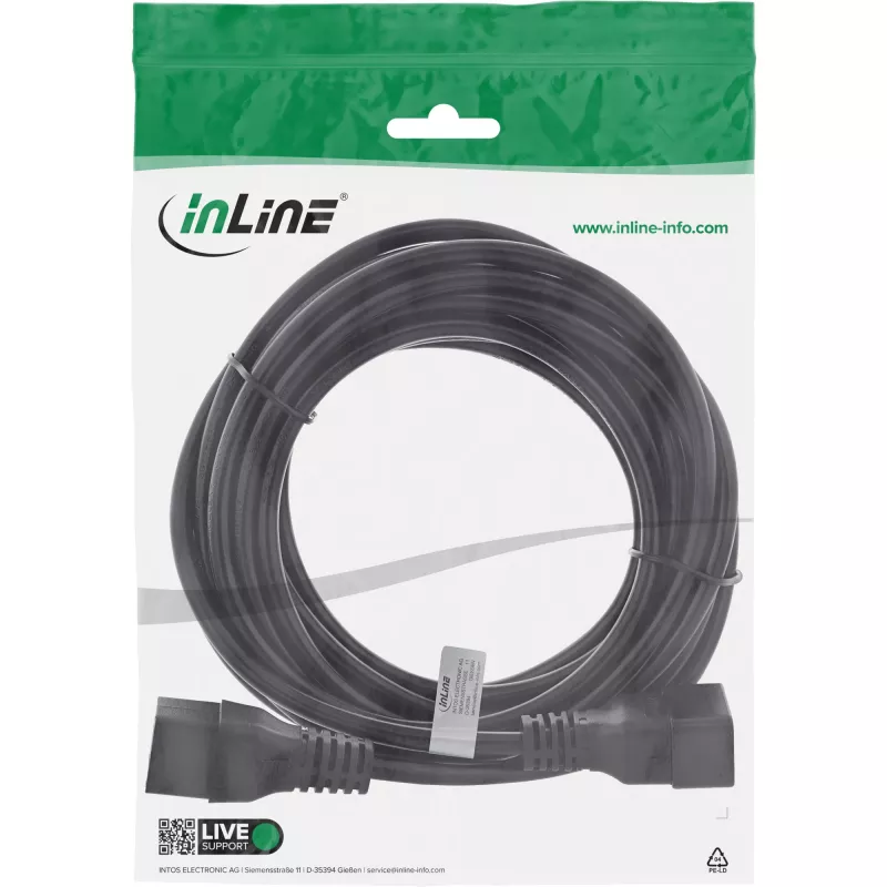 Cabo de alimentação InLine C19 / C20 3 polos ficha / conector fêmea IEC preto 7,5m
