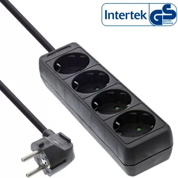 Régua de tomadas InLine, 4 tomadas Schuko CEE 7/3, preto, 1,5 m