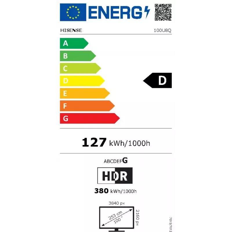 TV Hisense 100U8Q 100 polegadas (253 cm) Smart TV 4K ULED Mini LED, VIDAA, Wi-Fi, DVB-T2/C/S2, preto/cinzento