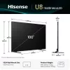 TV Hisense 100U8Q 100 polegadas (253 cm) Smart TV 4K ULED Mini LED, VIDAA, Wi-Fi, DVB-T2/C/S2, preto/cinzento