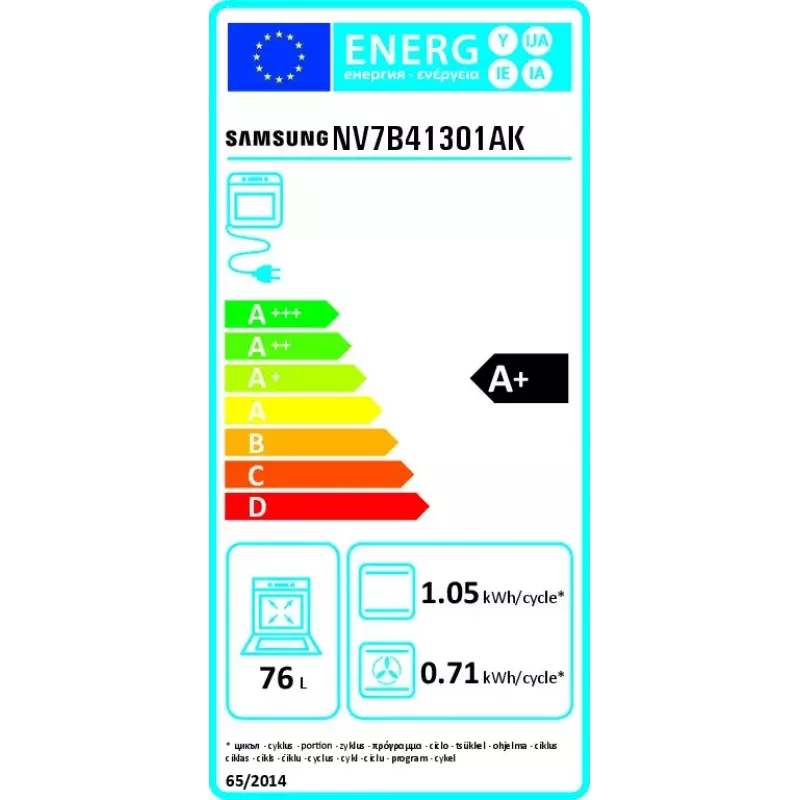 Forno elétrico de encastrar Samsung NV7B41301AK 76 L, 3850 W, controlo tátil, preto