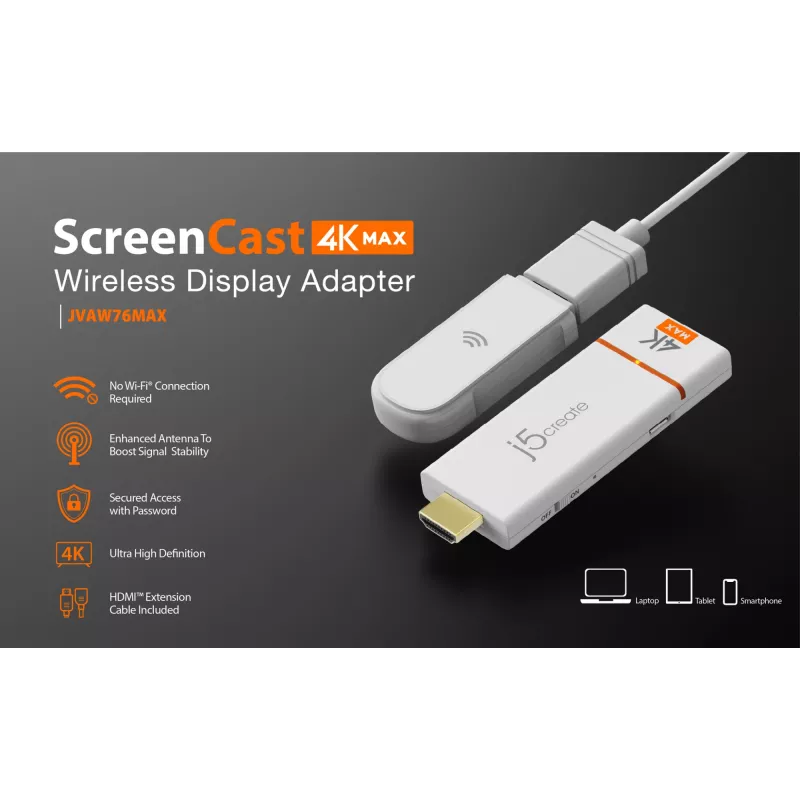 Adaptador Wireless Display j5create ScreenCast 4K Max 2160p branco