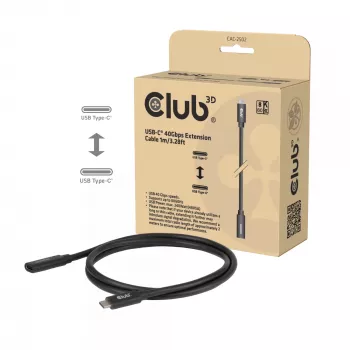Cabo de extensão USB-C 40Gbps 1 m — club 3d, USB C para USB C, preto