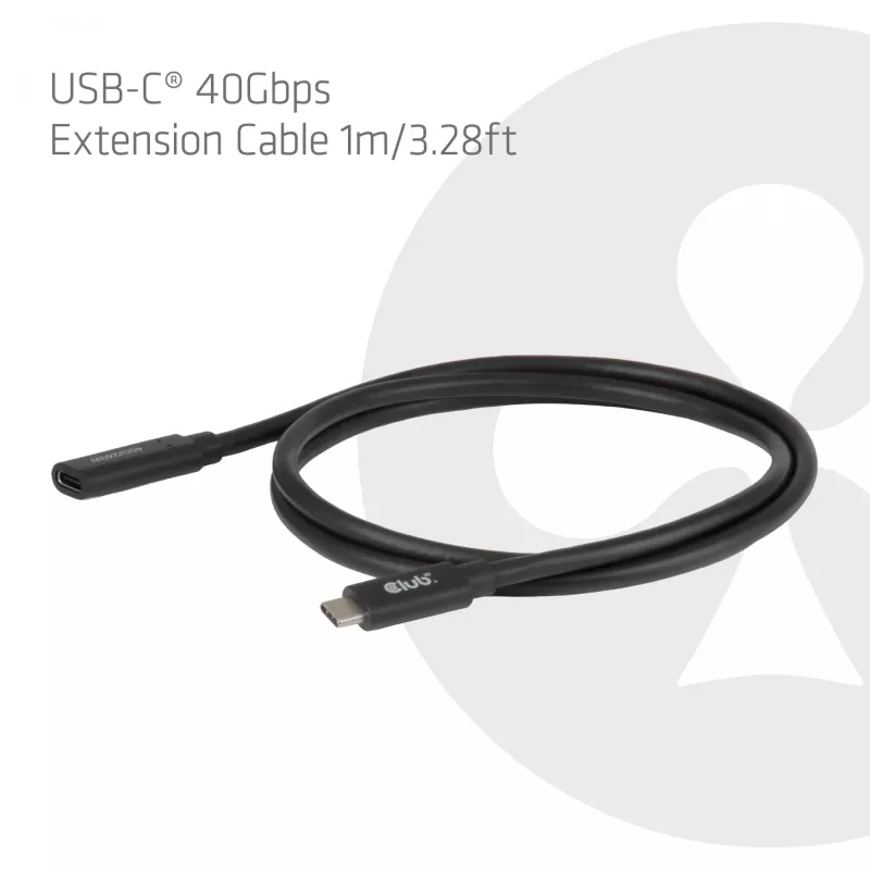 Cabo de extensão USB-C 40Gbps 1 m — club 3d, USB C para USB C, preto
