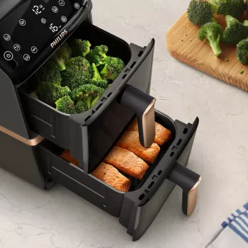 Fritadeira de ar quente Philips 4000 Series Dual Stack cesto vertical 10L de pé 2750 W preta