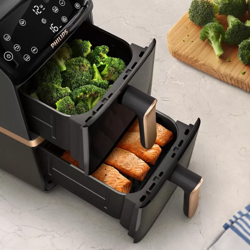 Fritadeira de ar quente Philips 4000 Series Dual Stack cesto vertical 10L de pé 2750 W preta