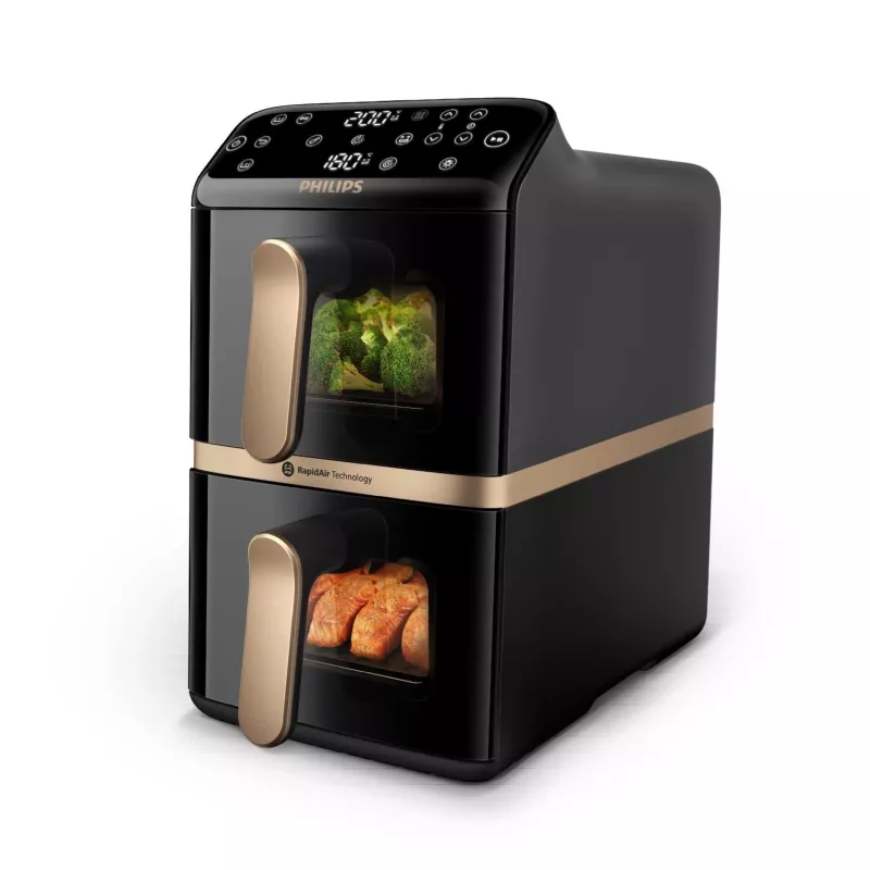 Fritadeira de ar quente Philips 4000 Series Dual Stack cesto vertical 10L de pé 2750 W preta