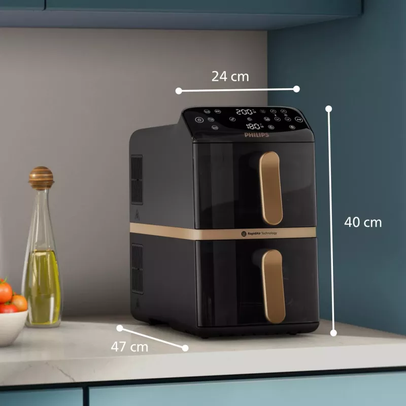 Fritadeira de ar quente Philips 4000 Series Dual Stack cesto vertical 10L de pé 2750 W preta