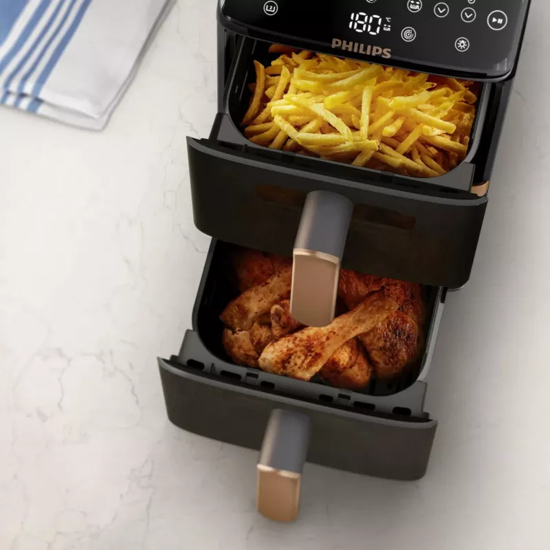Fritadeira de ar quente Philips 4000 Series Dual Stack cesto vertical 10L de pé 2750 W preta