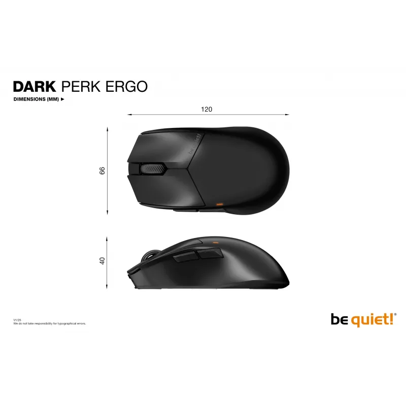 Rato Gaming be quiet Dark Perk | Ergo Destro RF Wireless + USB Type-C Ótico 32000 DPI