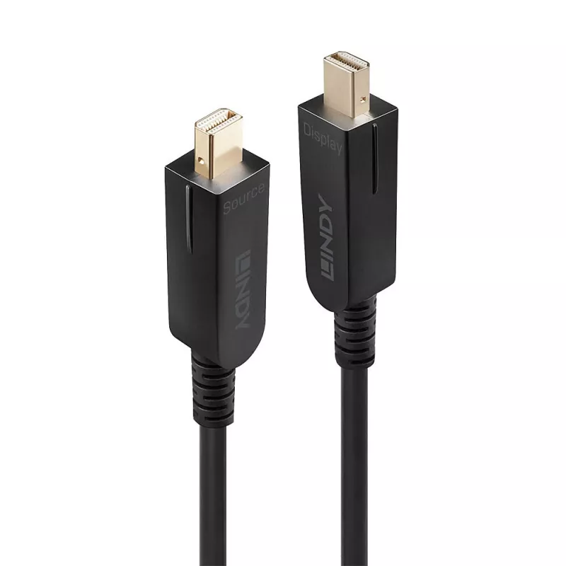 Cabo Mini-DisplayPort 1.4 híbrido de fibra ótica Lindy 30m com fichas DP removíveis