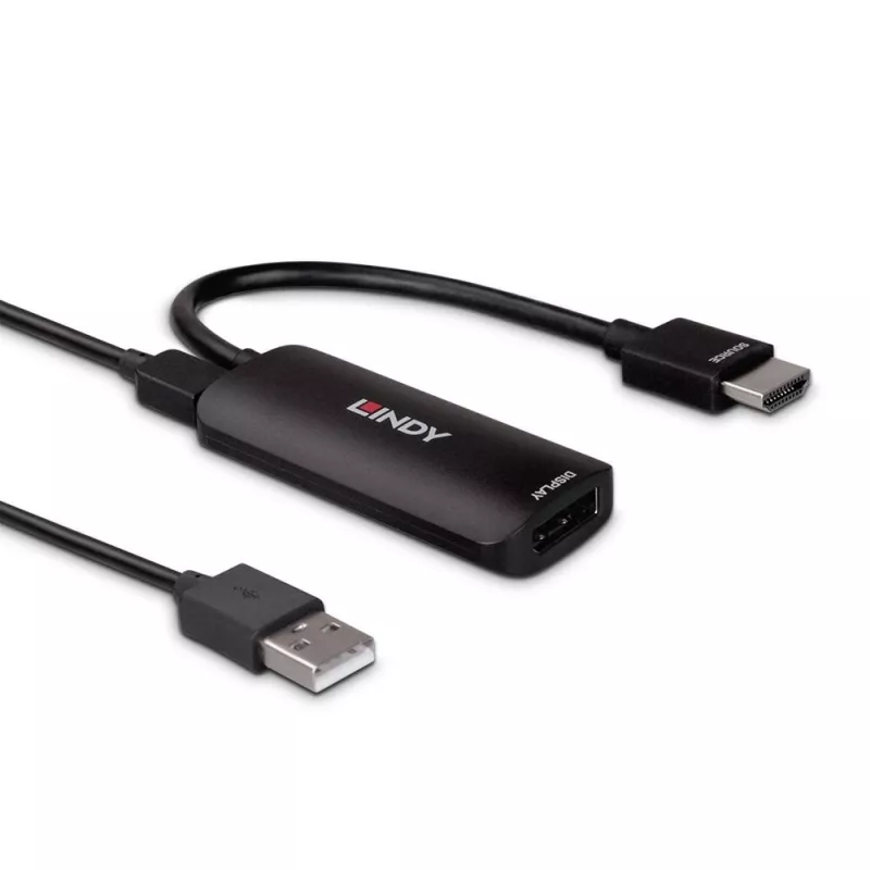 Lindy conversor HDMI 8K60 para DisplayPort 1.4, 0,157 m, HDMI tipo A (Standard), DisplayPort, conector macho, conector fêmea, reto