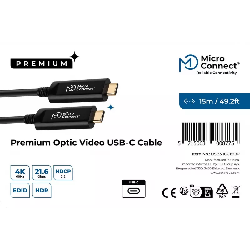 Microconnect USB3.1CC15OP cabo USB USB 3.2 Gen 1 (3.1 Gen 1) 15 m USB C preto