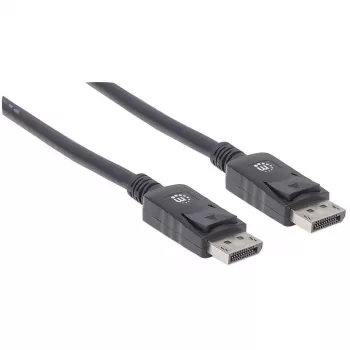 Cabo DisplayPort 1.2 Manhattan, 4K@60hz, 1m, macho para macho, com bloqueio, totalmente blindado, preto, garantia vitalícia, corresponde a DISPL1M