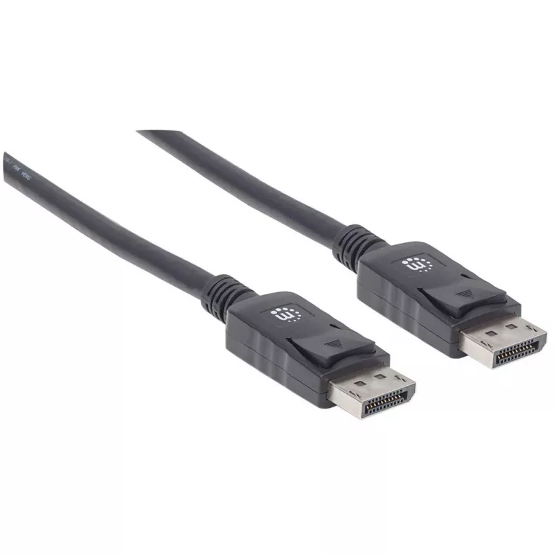 Cabo DisplayPort 1.2 Manhattan, 4K@60hz, 1m, macho para macho, com bloqueio, totalmente blindado, preto, garantia vitalícia, corresponde a DISPL1M