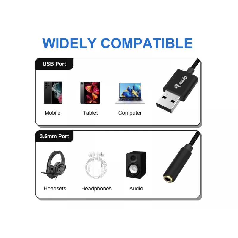 Cabo de áudio Equip 147945 0,15 m 3,5 mm USB Type-A preto