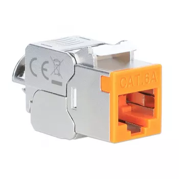 Keystone Jack Intellinet Cat6a 10G blindado sem ferramentas slim, laranja