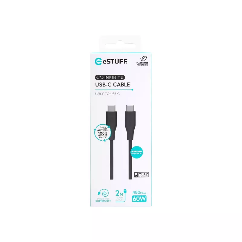 eSTUFF ES604280 Cabo USB USB 2.0 2 m USB C preto