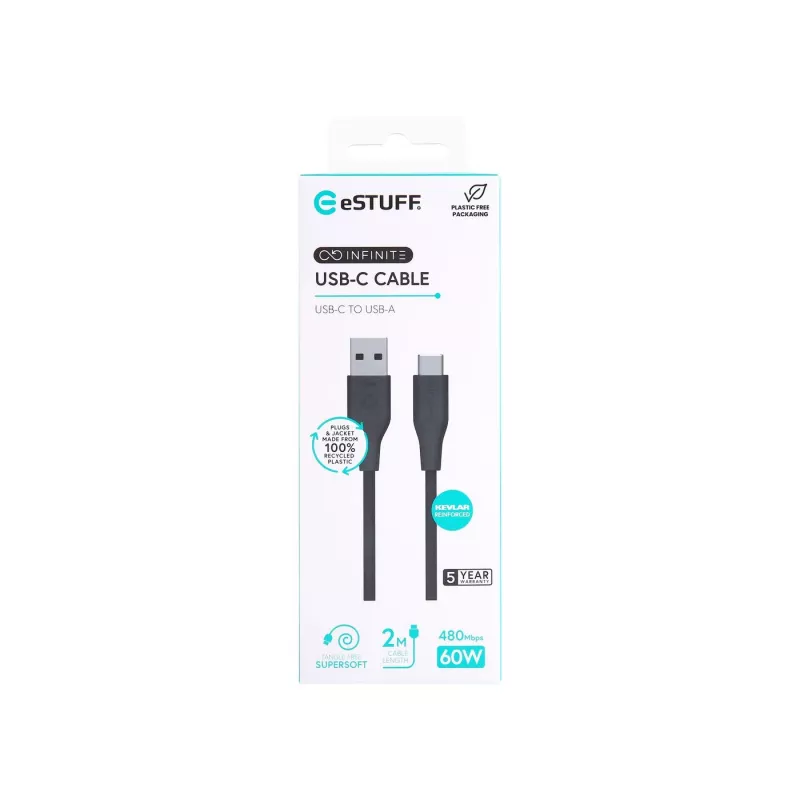 eSTUFF ES605280 Cabo USB USB 2.0 2 m USB-C USB-A preto