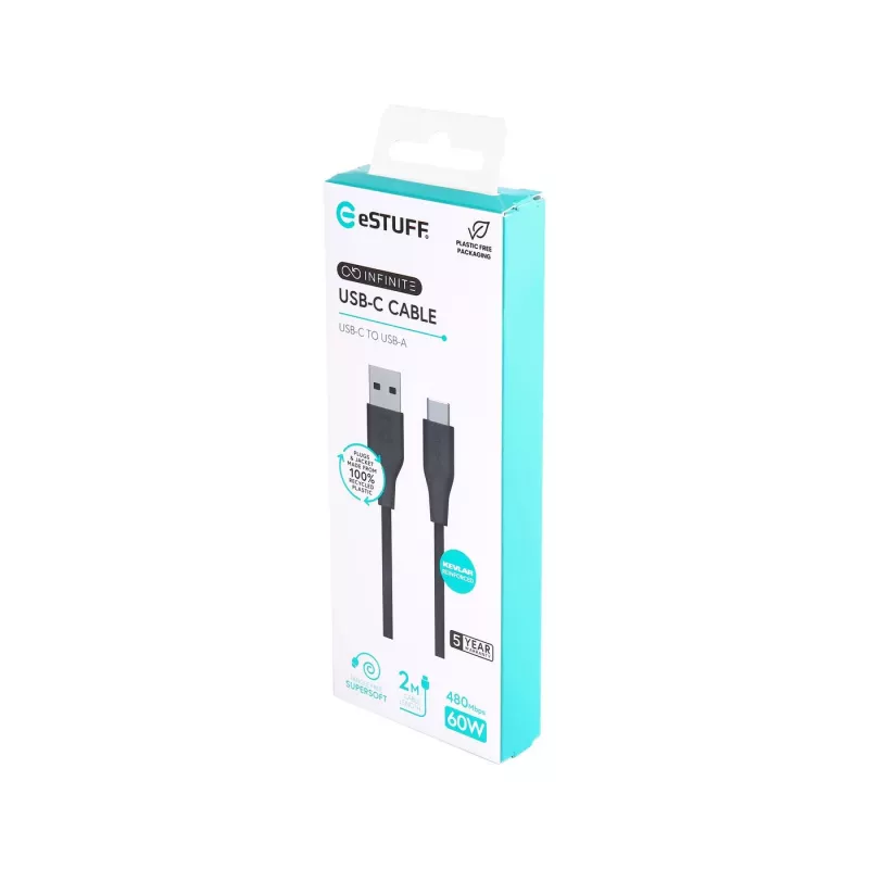 eSTUFF ES605280 Cabo USB USB 2.0 2 m USB-C USB-A preto
