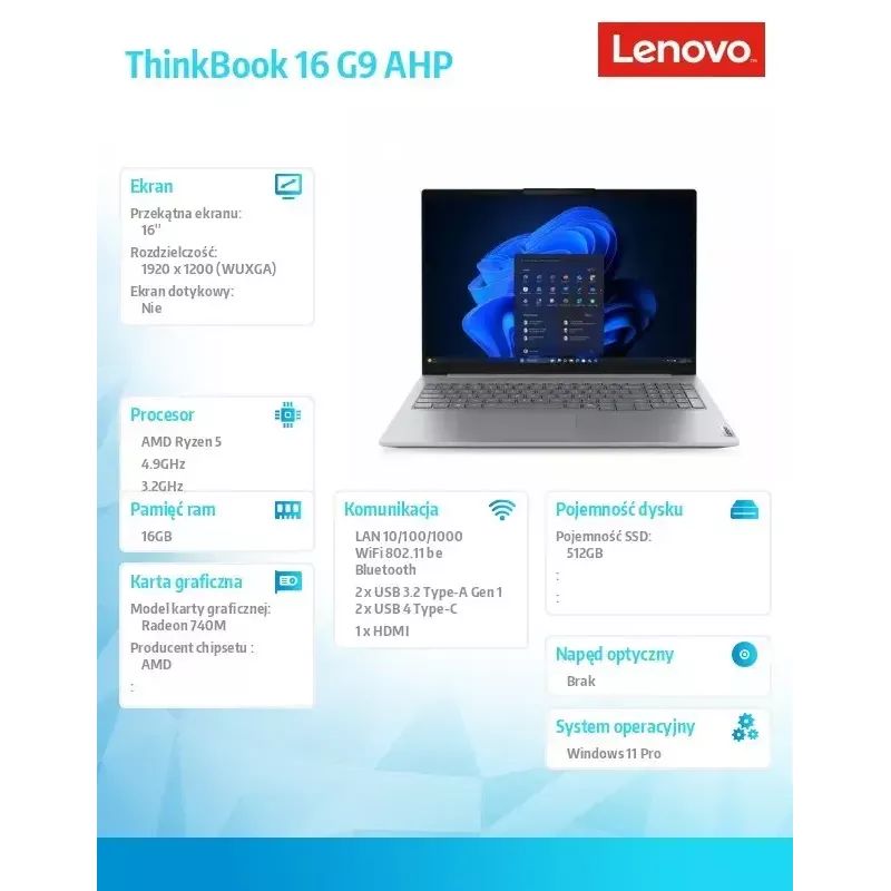 Portátil Lenovo ThinkBook 16 G9 21UT0077PB Windows 11 Pro, Intel (não especificado), 16,0 polegadas WQXGA, 16 GB RAM, 512 GB SSD, Cinzento Arctic