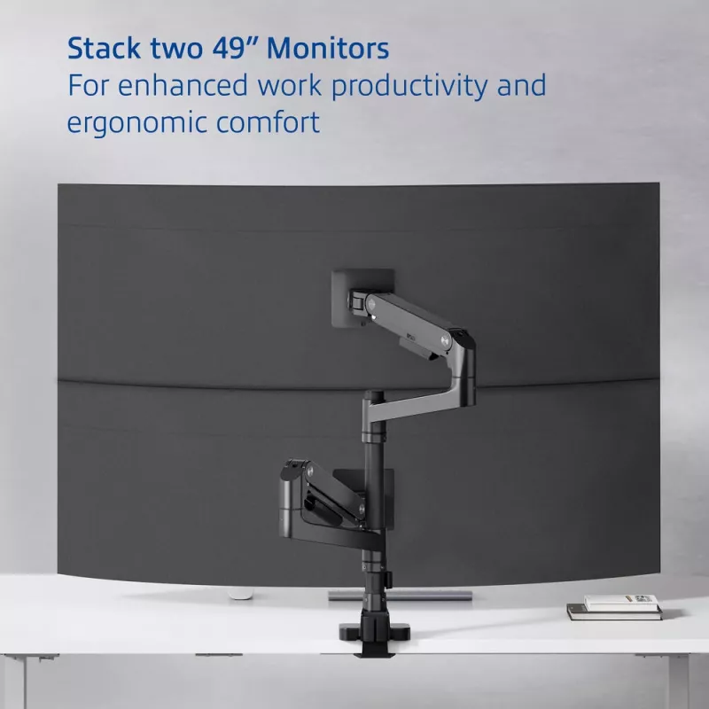 Braço de monitor ACT 49 polegadas Office Premium, mola a gás, montagem em mastro, 2 monitores