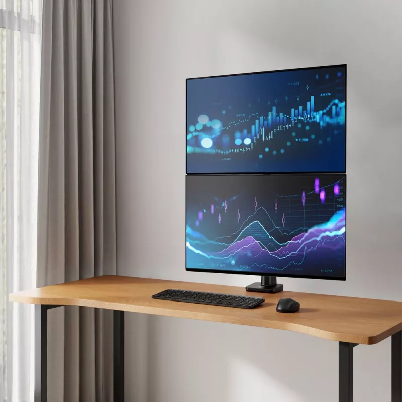 Braço de monitor ACT 49 polegadas Office Premium, mola a gás, montagem em mastro, 2 monitores