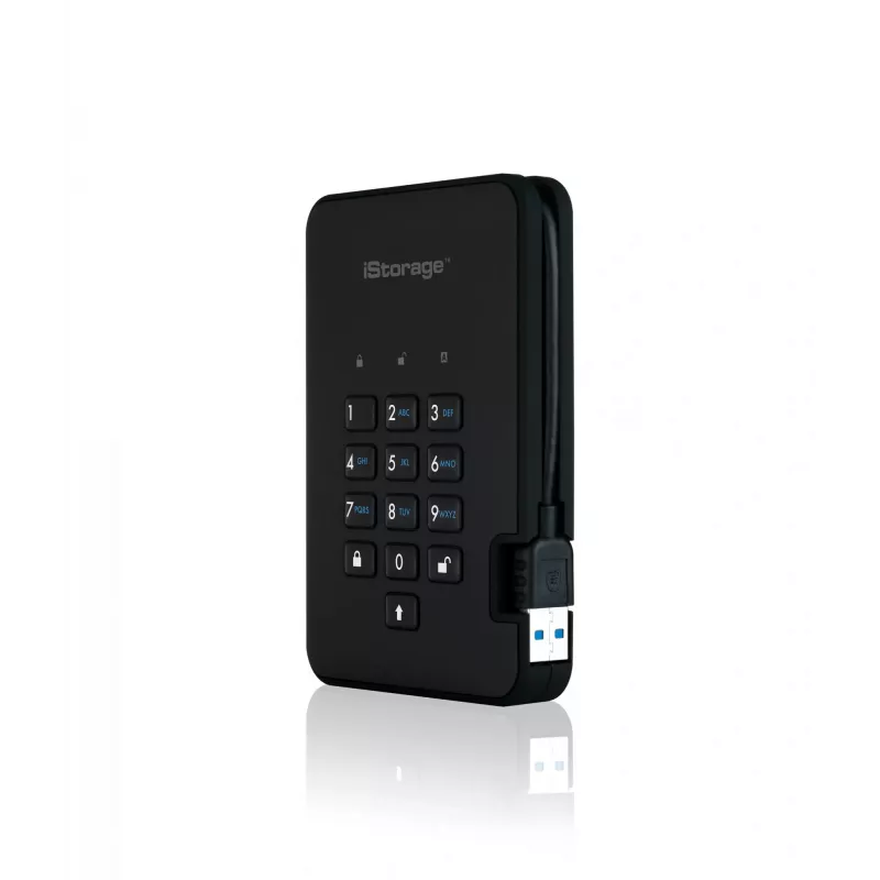 Disco rígido iStorage diskAshur² 5TB preto | Disco portátil seguro | Encriptação de hardware AES-XTS 256 bits | Protegido por PIN | Independente do sistema operativo e plataforma | Conforme TAA | Defesa contra ataques de força bruta | Resistente ao pó e à água