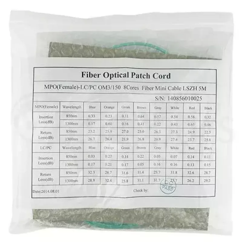 Cabo de fibra ótica BlueOptics OCTCABLE10M-SR 10 m OM3 MPO para 4×LC azul-água