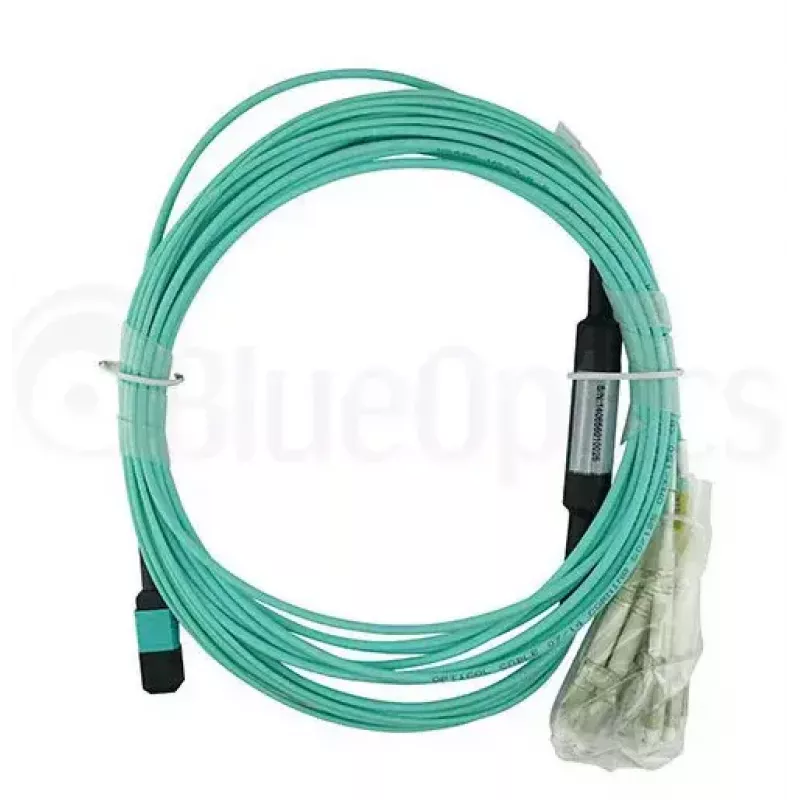 Cabo de fibra ótica BlueOptics OCTCABLE10M-SR 10 m OM3 MPO para 4×LC azul-água
