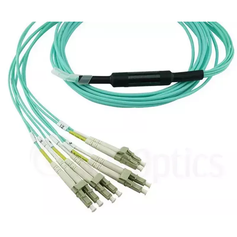 Cabo de fibra ótica BlueOptics OCTCABLE10M-SR 10 m OM3 MPO para 4×LC azul-água