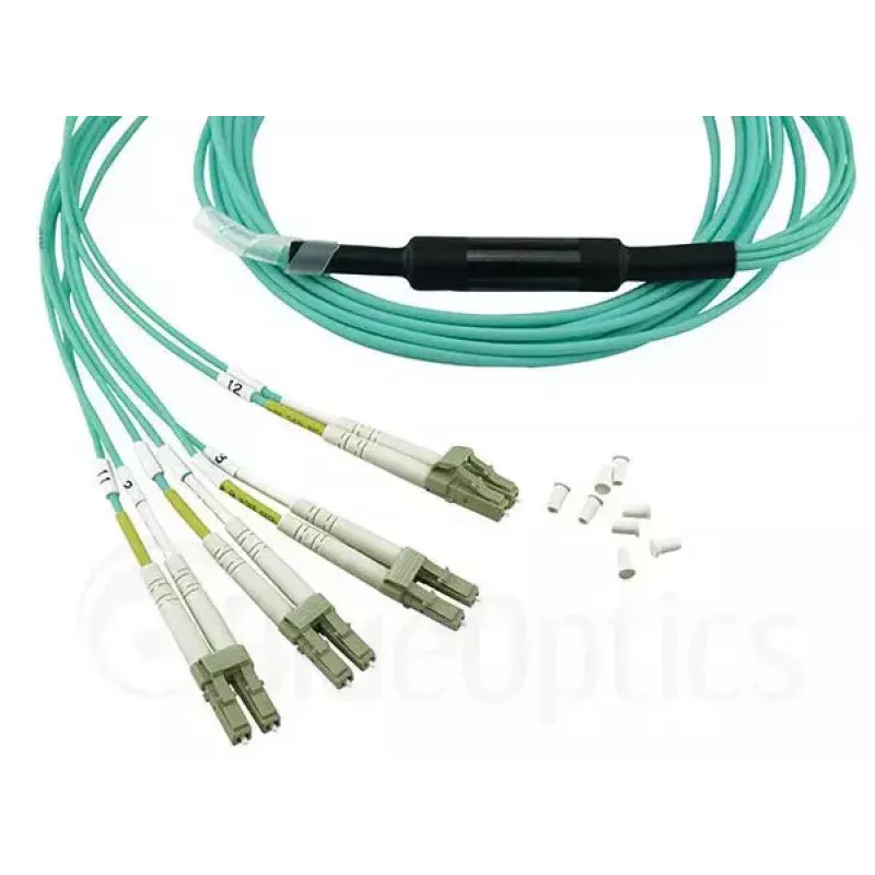 Cabo de fibra ótica BlueOptics OCTCABLE10M-SR 10 m OM3 MPO para 4×LC azul-água