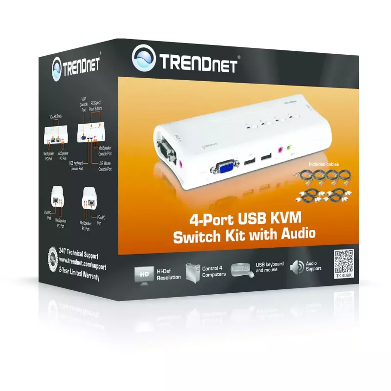 Comutador KVM Trendnet TK-409K USB VGA 2048x1536 1,6 m com fios azul