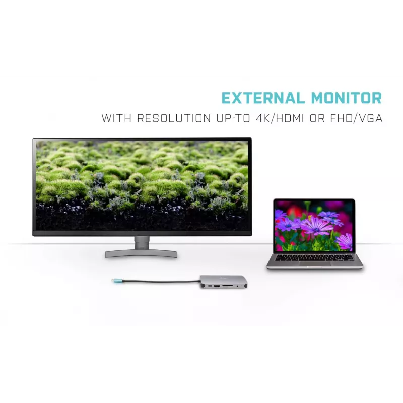 i-tec Metal USB-C Nano Dock HDMI/VGA com LAN + carregador universal 77 W