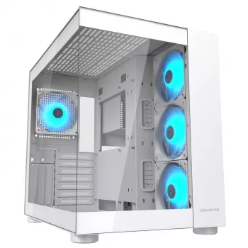 Caixa PC midi tower Cougar FV150 ARGB branca — ATX/Micro-ATX/Mini-ITX, 3x120mm à frente, 1x120mm atrás, 2x3,5