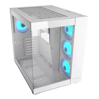 Caixa PC midi tower Cougar FV150 ARGB branca — ATX/Micro-ATX/Mini-ITX, 3x120mm à frente, 1x120mm atrás, 2x3,5