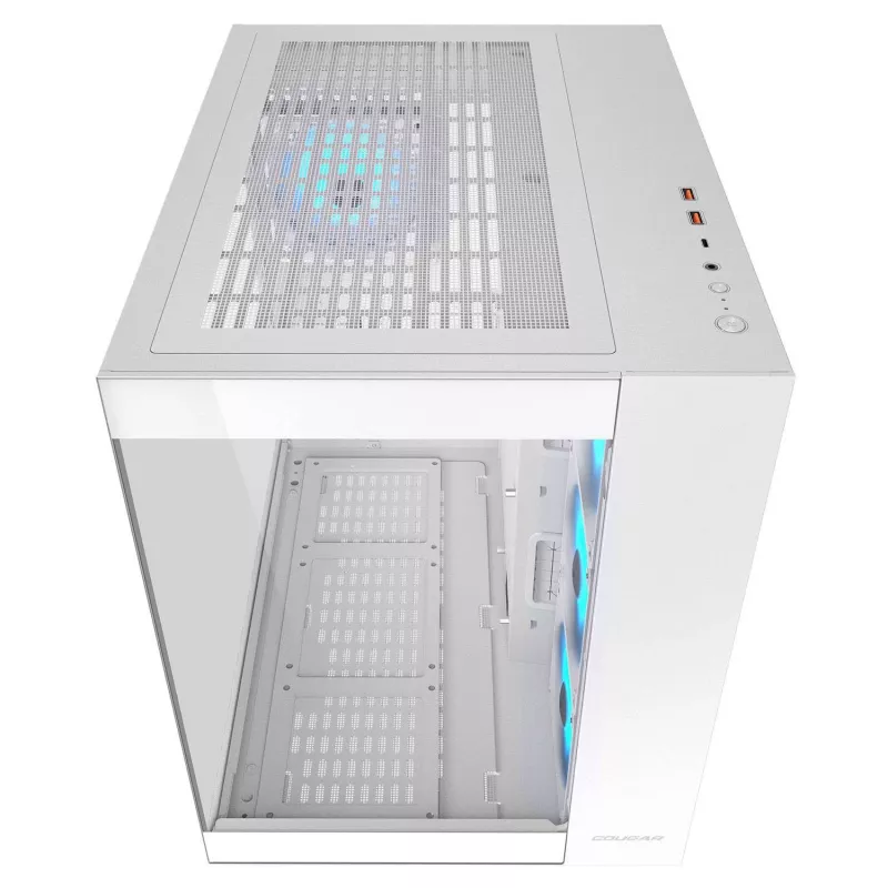 Caixa PC midi tower Cougar FV150 ARGB branca — ATX/Micro-ATX/Mini-ITX, 3x120mm à frente, 1x120mm atrás, 2x3,5