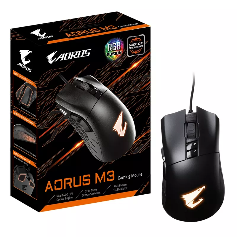 Rato GIGABYTE AORUS M3 gaming para destro USB Type-A ótico 6400 DPI