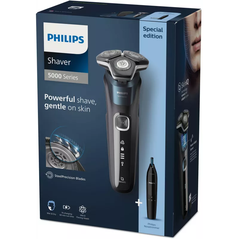 Máquina de barbear elétrica Philips SHAVER Series 5000 S5889/11 Máquina de barbear húmido e seco Máquina de barbear rotativa Lâminas SteelPrecision