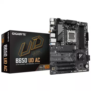 Placa-mãe GIGABYTE B650 UD AC - CPUs AMD Ryzen 9000 Série, VRM 6+2+2 fases, até 8000MHz DDR5 (OC), 1xPCIe 5.0 + 2xPCIe 4.0 M.2, GbE LAN, WIFI 5, USB 3.2 Gen 2
