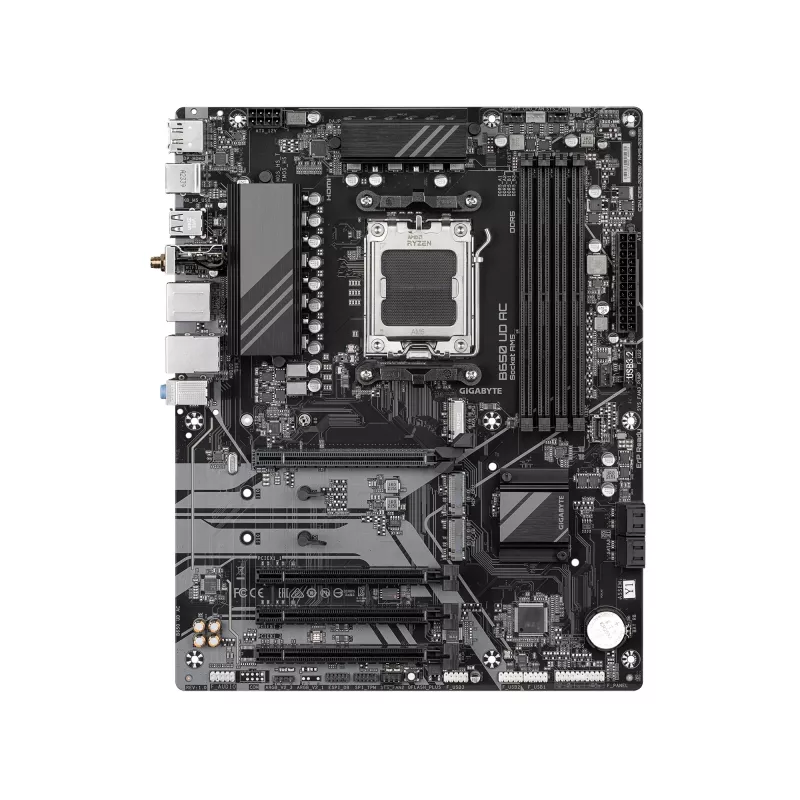 Placa-mãe GIGABYTE B650 UD AC - CPUs AMD Ryzen 9000 Série, VRM 6+2+2 fases, até 8000MHz DDR5 (OC), 1xPCIe 5.0 + 2xPCIe 4.0 M.2, GbE LAN, WIFI 5, USB 3.2 Gen 2