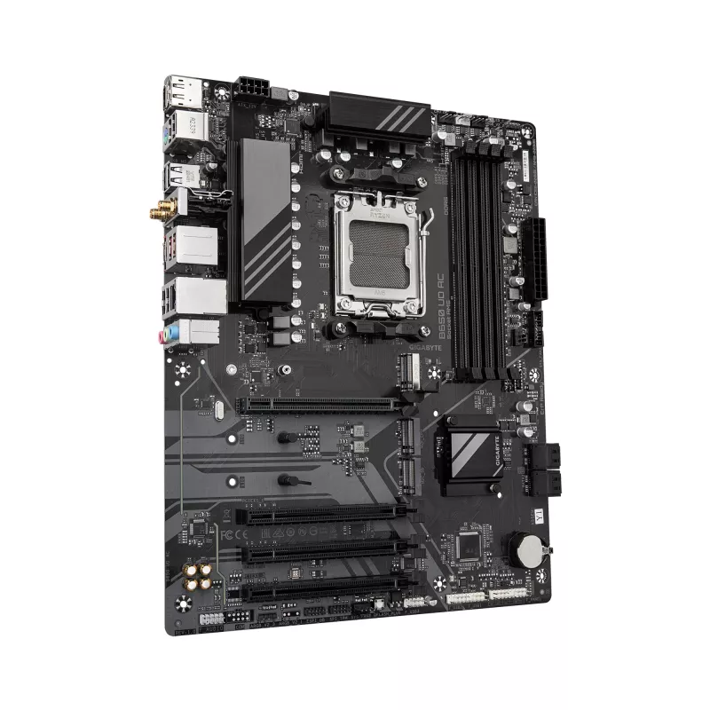Placa-mãe GIGABYTE B650 UD AC - CPUs AMD Ryzen 9000 Série, VRM 6+2+2 fases, até 8000MHz DDR5 (OC), 1xPCIe 5.0 + 2xPCIe 4.0 M.2, GbE LAN, WIFI 5, USB 3.2 Gen 2